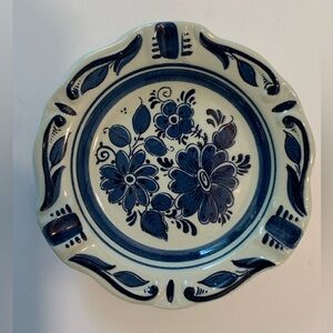 Vintage Blue Delft Floral Small Ashtray Dutch Netherlands Pottery Earthenware